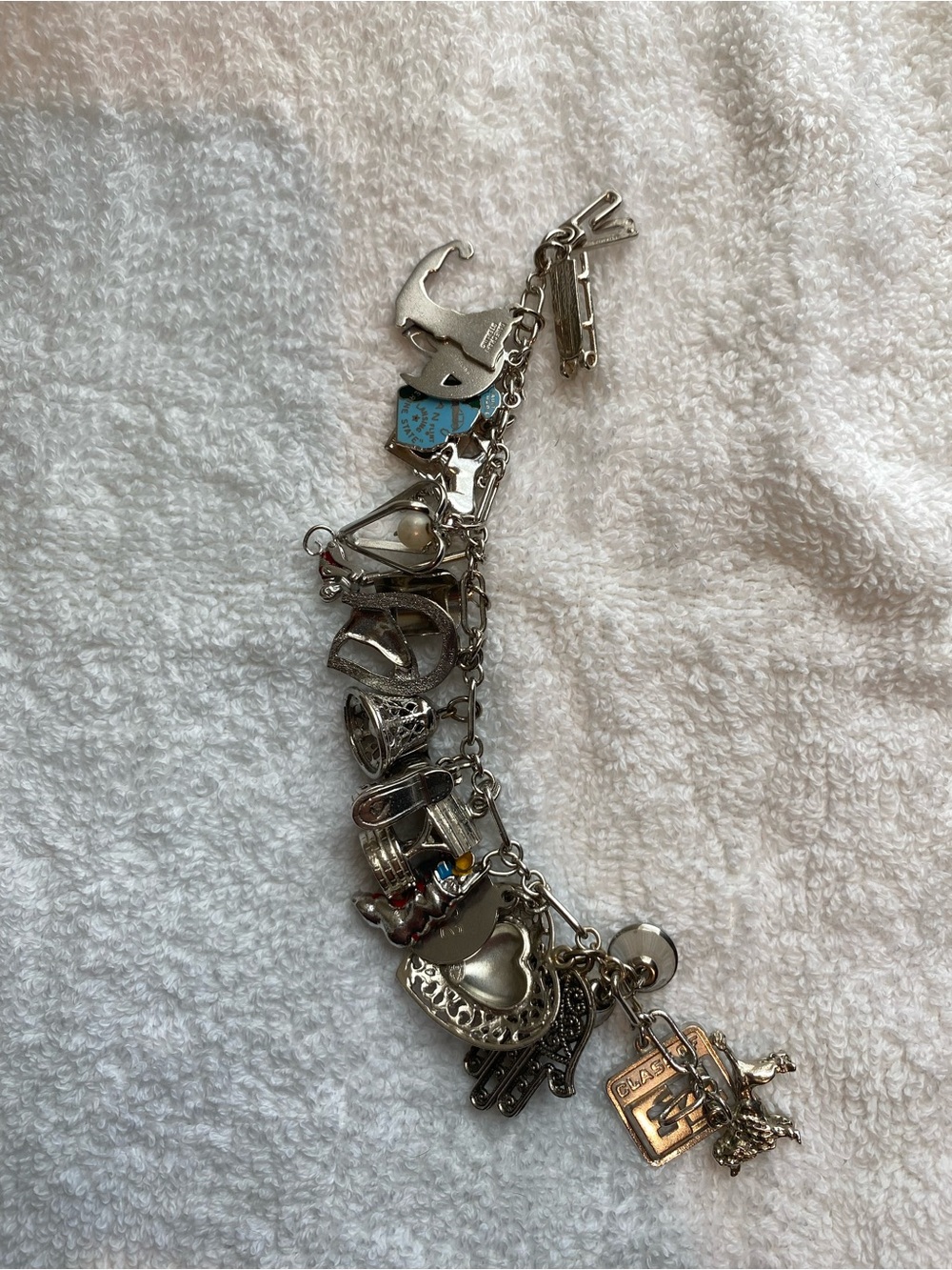 Vintage 1950s Sterling Silver-Charm Heart & Symbol Bracelet